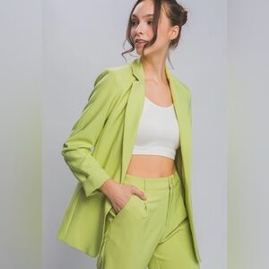 Lime woven solid vertigo blazer